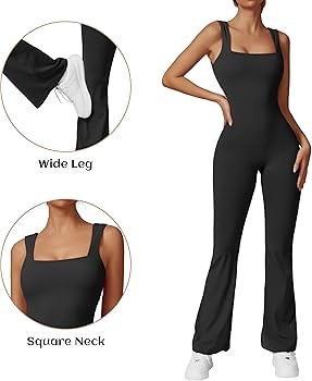 OEAK Womens Scrunch Butt Jumpsuits Flare Backless Romper Tummy Control Unitard Square Neck Outfit... | Amazon (US)