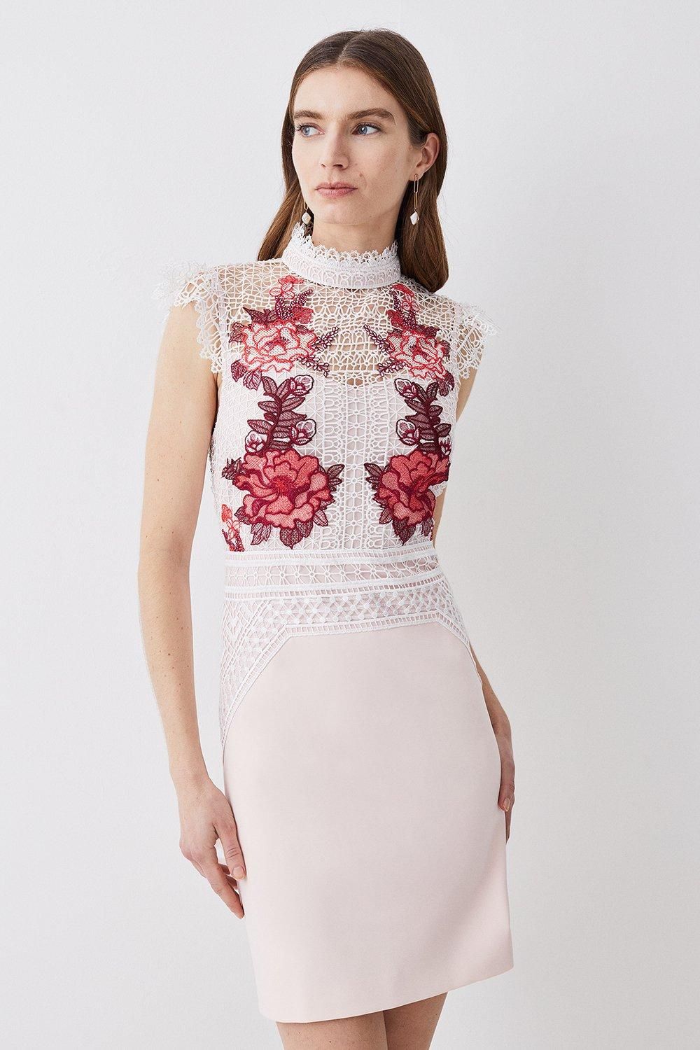 Rose Guipure Lace Mini Dress | Karen Millen US