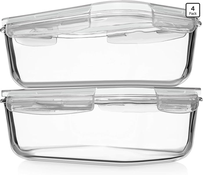 Razab 4 PC 1860ml / 63 Oz / 8 Cups Large Glass Food Storage Containers with Lids - Glass Meal Pre... | Amazon (US)