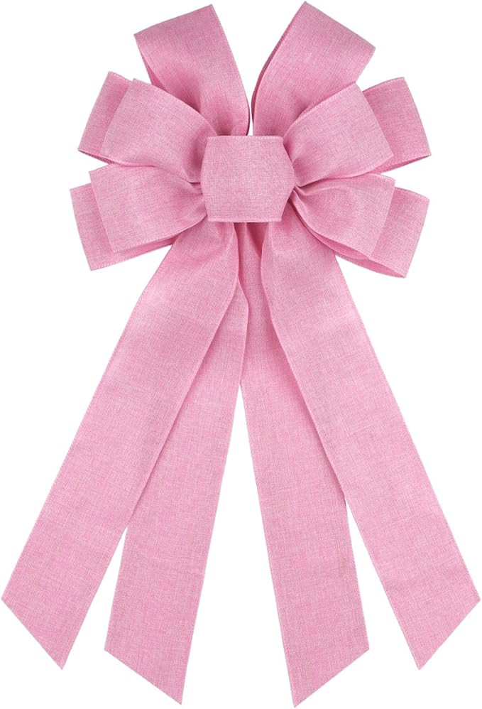 Baby Pink Large Bow for Wreath Tree Topper 11x21 Inch Linen Texture Wired Ribbon Big Bows for Fro... | Amazon (US)