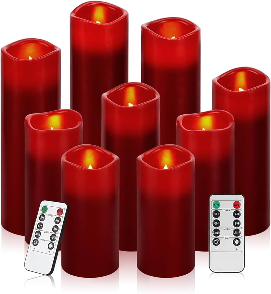 antizer Flameless Candles Led Candles Pack of 9 (H 4" 5" 6" 7" 8" 9" x D 2.2") Burgundy Real Wax ... | Amazon (US)