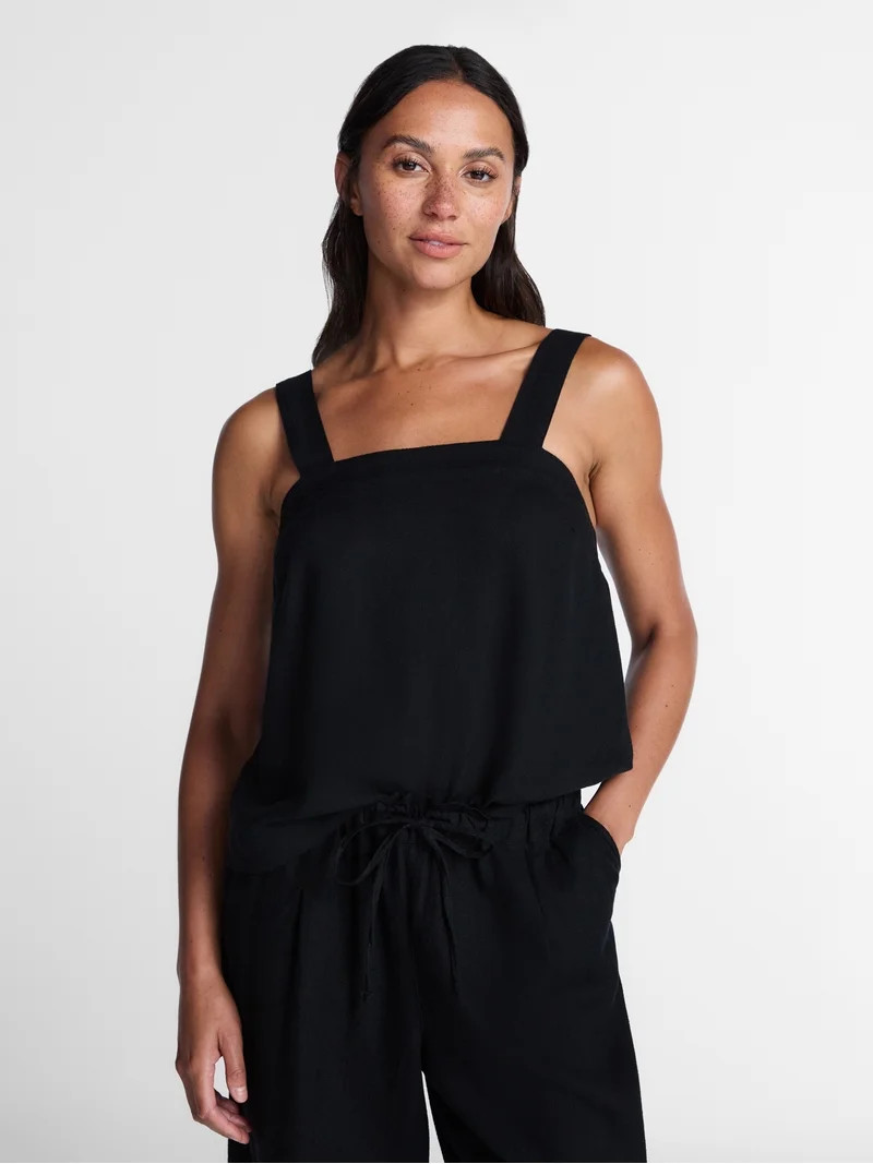 Time and Tru Women's Linen Blend Square Neck Tank Top, Sizes XS-XXXL | Walmart (US)