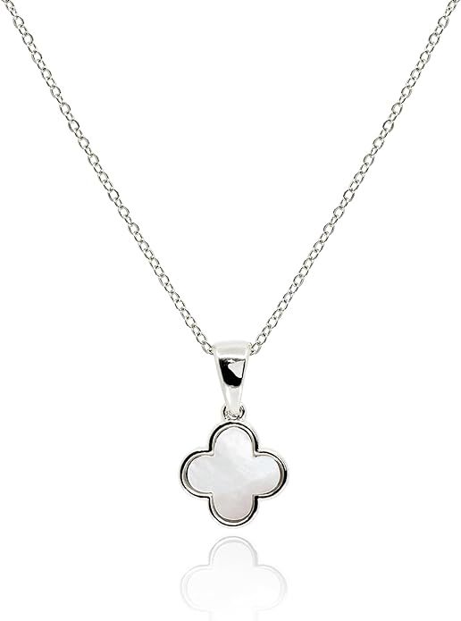 Four Leaf Clover Necklace for Women • Dainty Mother of Pearl White Black Onyx Pink Blue Mint Gr... | Amazon (US)