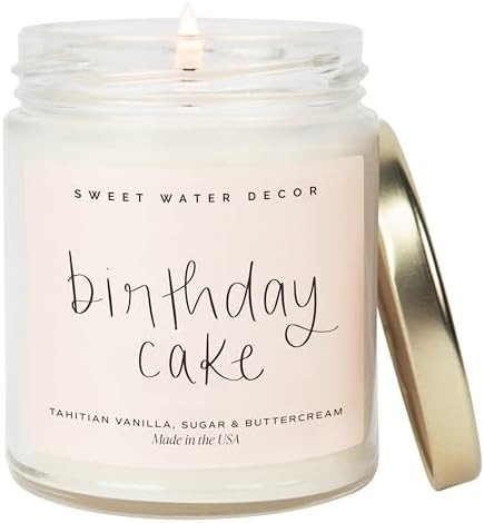 Sweet Water Decor Birthday Cake Candle - Tahitian Vanilla, Powdered Sugar, and Buttercream Scente... | Amazon (US)