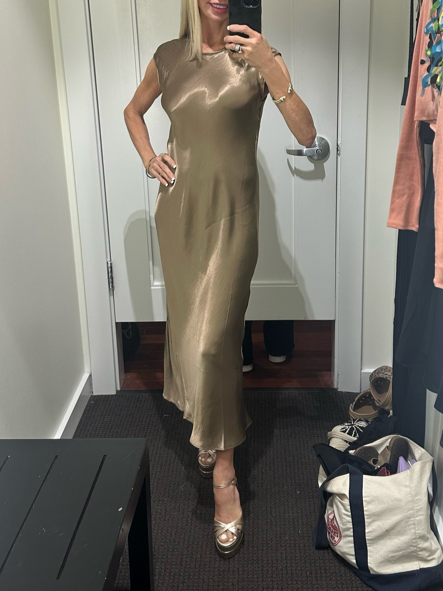 I wore this gorgeous bias cut satin dress in a fashion show last night. I just had to share it it also comes in fuchsia and black. I wore it with metallic gold platforms from Schutz. ••• shoes sandal dress wedding guest party holiday Christmas office Thanksgiving vacation bias cut metallic satin skirt gala homecoming prom

#LTKShoeCrush #LTKWedding #LTKParties