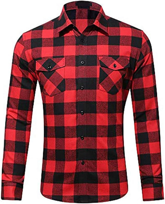 MCEDAR Men’s Plaid Flannel Shirts-Long Sleeve Casual Button Down Slim Fit Outfit for Camp Hangi... | Amazon (US)