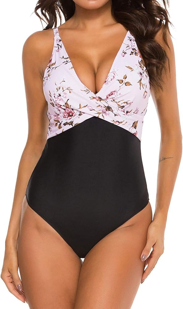 B2prity Women's Monokini Front Cross One Piece Swimsuits Tummy Control Swimwear | Amazon (US)