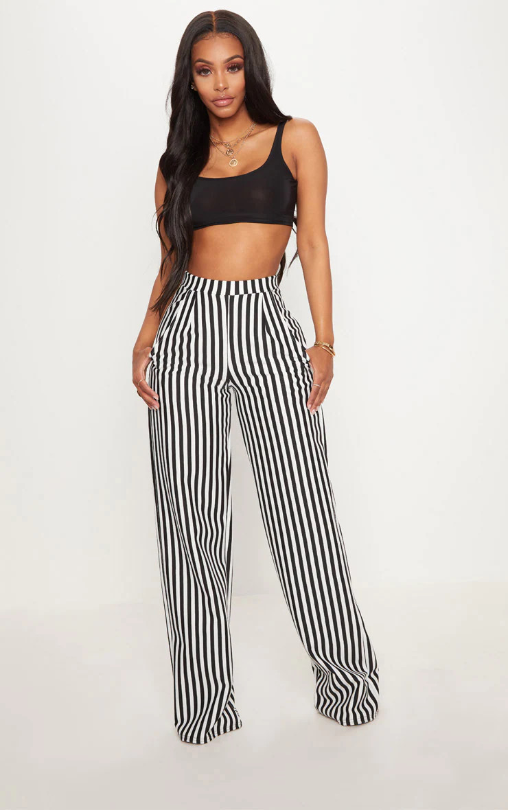 Shape Black Striped Wide Leg Trousers | PrettyLittleThing UK