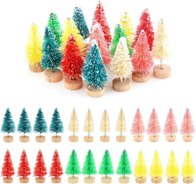 Etmact 24pcs Multicolor Mini Pine Trees Frosted Sisal Trees with Wood Base Bottle Brush Trees Pla... | Amazon (CA)
