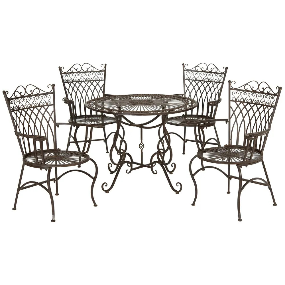 SAFAVIEH Outdoor Living Thessaly Victorian Scroll Iron 5-Piece Dining Set - Bed Bath & Beyond - 1... | Bed Bath & Beyond