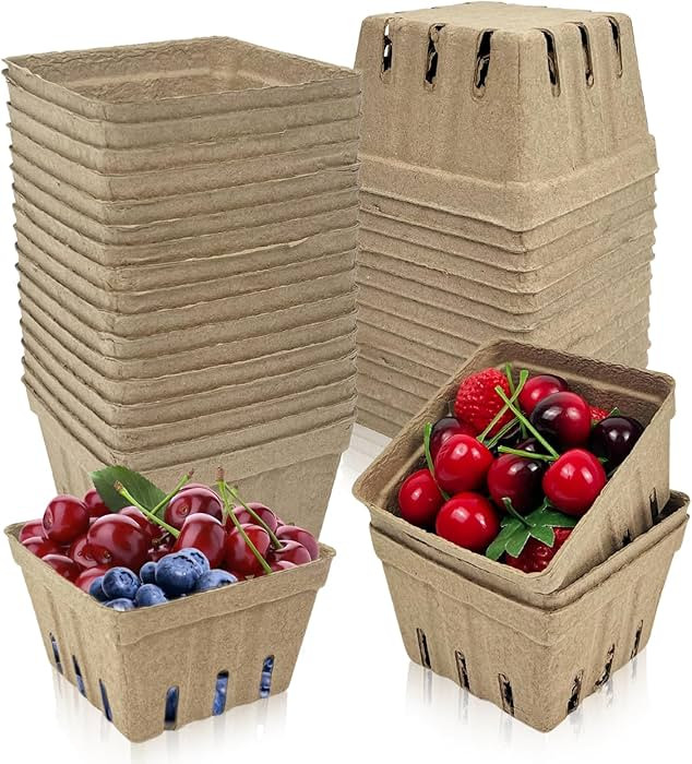 Rainmae 30 Pack Natural Pulp Fiber Berry Basket, Molded Berry Basket Produce Vented Container for... | Amazon (US)