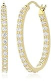 Amazon Collection 14k Gold Plated 925 Sterling Silver Round Prong-Set AAA Cubic Zirconia Hoop Earrings (.9" Diameter) (1 cttw) | Amazon (US)