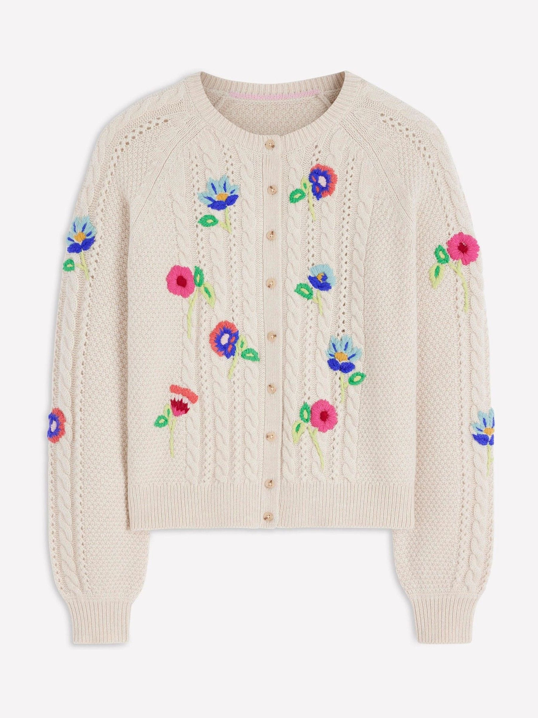 Boden Boden Cream Liv Embroidered Cable Cardigan | Next US