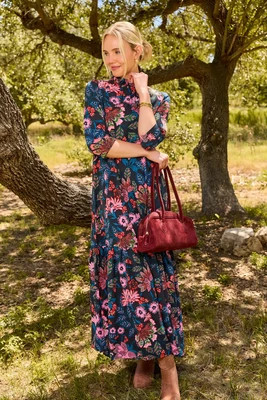 Andrea Navy Floral Printed Maxi Dress | Avara