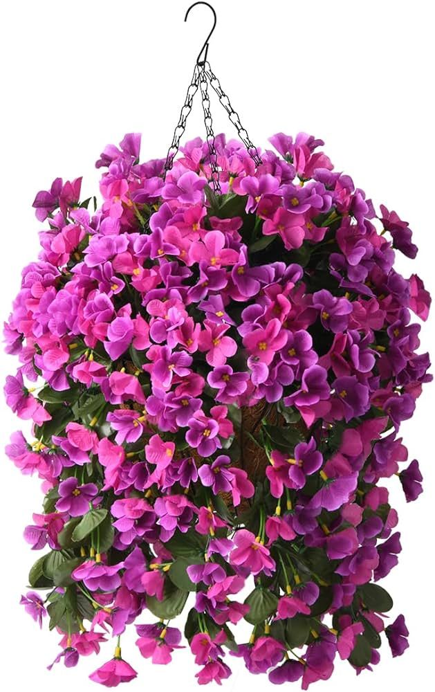INQCMY Artificial Hanging Flowers in Basket for Outdoors Spring Decoration,Fake Silk Begonia Flow... | Amazon (US)