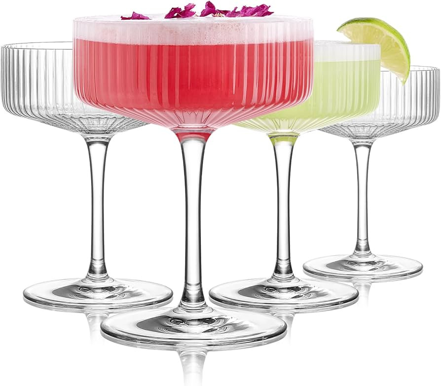 LUNA & MANTHA Coupe Glasses Set of 4, 10oz Crystal Ribbed Martini Glasses, Vintage Cocktail Glass... | Amazon (US)