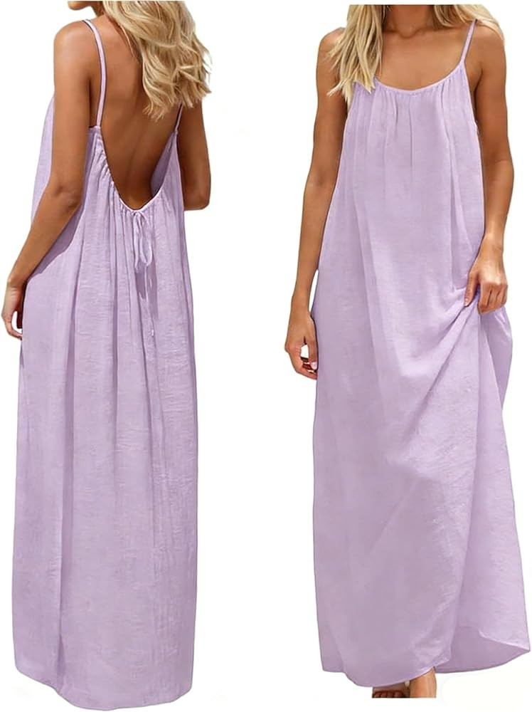 Backless Cami Dress Backless Dress House Dress for Women Sleeveless Long Cami Lounge Dress Backle... | Amazon (US)