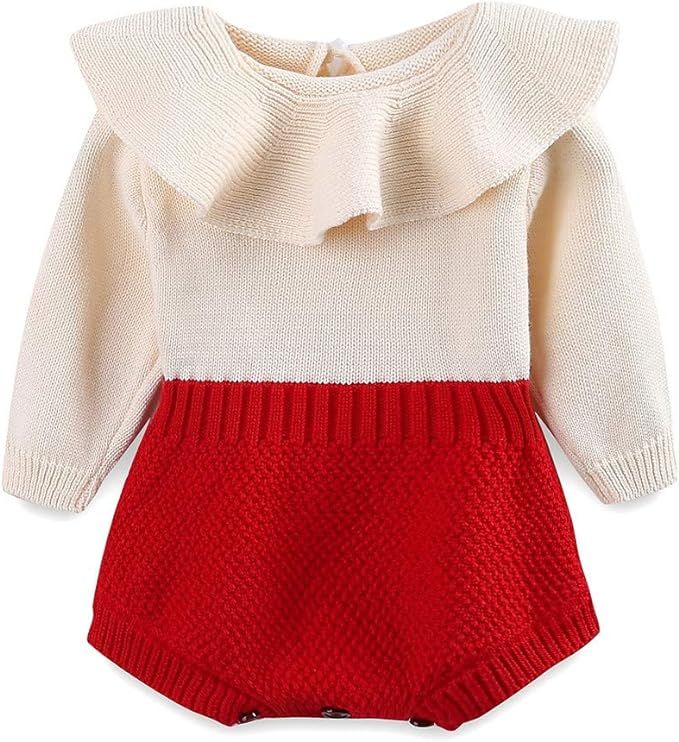 LittleSpring Baby Girls Knit Romper Long Sleeve Sweet Ruffle Bodysuit | Amazon (US)