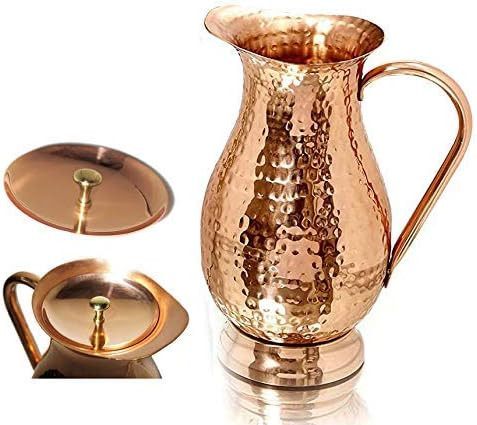 Copper Pitcher with a Lid - Pure Solid Copper Handcrafted Hammered Jug, Capacity 70 Oz, Pure Copp... | Amazon (US)