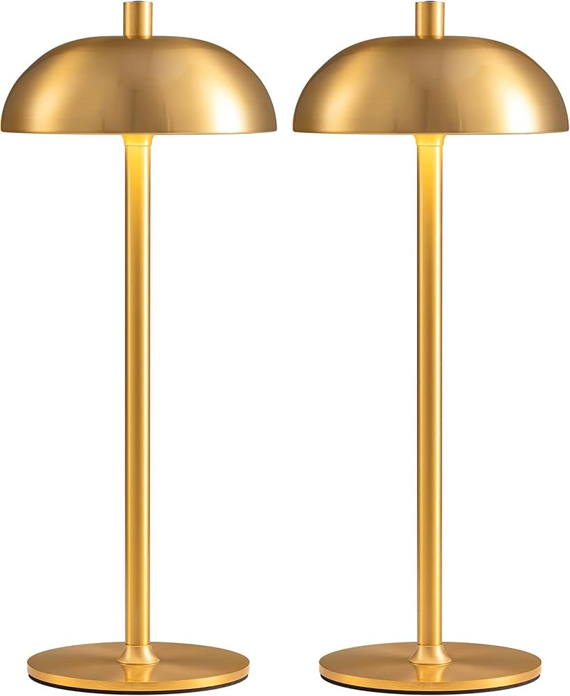Cordless LED 12" Small Table Lamps Set of 2, Modern Portable Desk Lamp, 3 Color Dimming Rechargeable Battery Lights, for Bedroom, Outdoor, Restaurant, Bedside, Baby Night Light, Gifts (Gold) | Amazon (US)