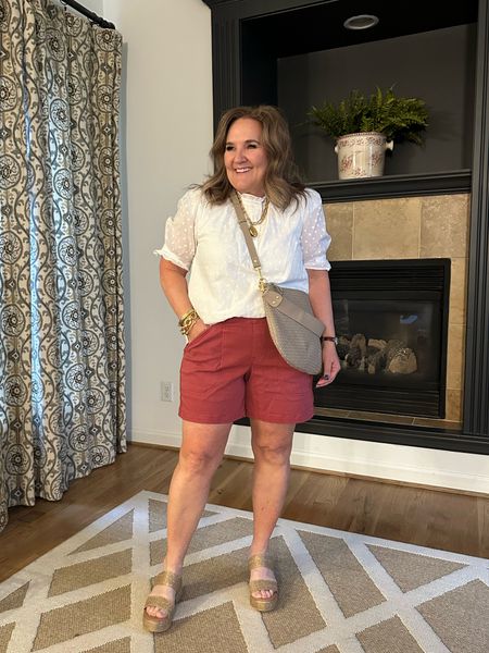 I had no idea I was a shorts person. I’m wearing an XL in the 6” short. 10% off with code NANETTEXSPANX 
Blouse size L 10% off code NANETTE10
Sandals are comfy and sweet 15% off code NANETTE15
And my purse. I’m thrilled with it. It is a tight woven leather like a much more expensive brand. Love the color. Highly recommend! 

Resort wear spring outfit, vacation outfit, spanks Gibson, look quince Shaba

#LTKmidsize #LTKover40 #LTKitbag