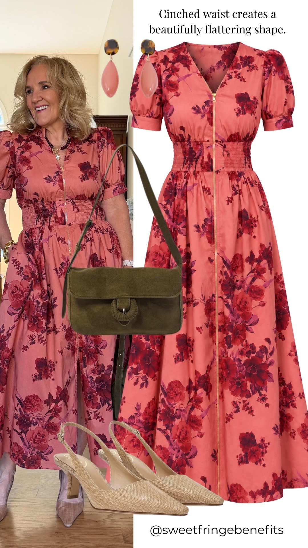 Oh, that floral print is just beautiful! The cinched waist gives this dress such a lovely shape, and I’m wearing a medium. Plus, you can use code NANETTE15 for 15% off new arrivals at Avara on one order!