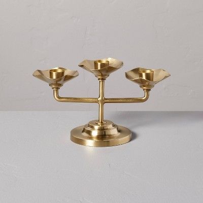 4" Scalloped Brass 3ct Taper Candelabra Antique Finish - Hearth & Hand™ with Magnolia | Target