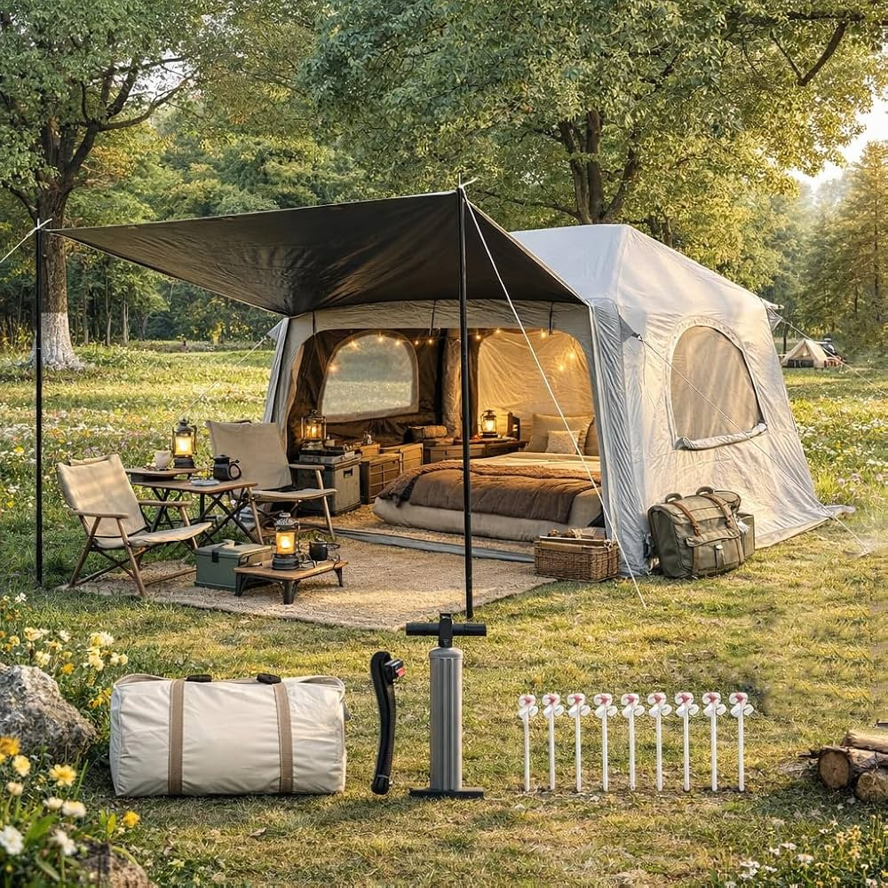 Inflatable Tents for Camping - Blackout Interior for Better Sleep Blow Up Tent with Hand Pump & A... | Amazon (US)