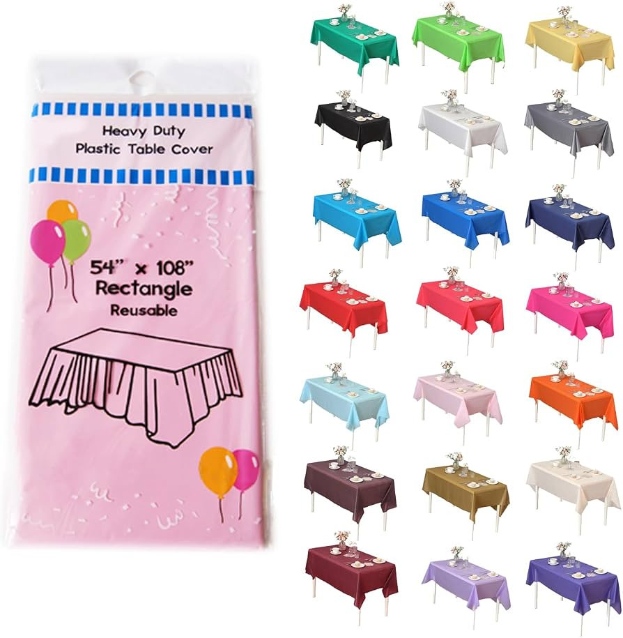 Evershine (4-Pack Heavy Duty Plastic Table Covers Tablecloth (Reusable) (Rectangle 54" x 108", Pi... | Amazon (US)
