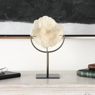 12 in. Light Blue Polystone Textured Coral Sculpture with Bronze Stand | The Home Depot