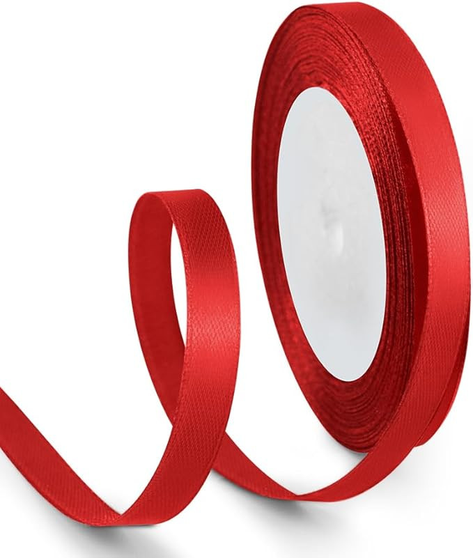 3/8 Inch 25 Yards Satin Ribbon Red, Solid Color Fabric Ribbon for Gift Wrapping, Wedding, Polyest... | Amazon (US)
