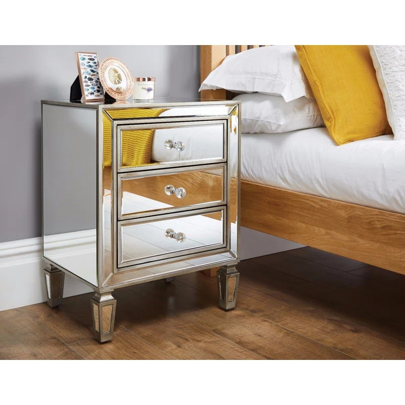 Mirrored 3 Drawer Nightstand Modern Design Bedside Table | Wayfair North America