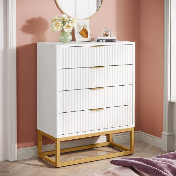 4 Drawer Chest, Large Wood Chest of Drawer, Modern Dresser for Bedroom, White and Gold - Bed Bath... | Bed Bath & Beyond