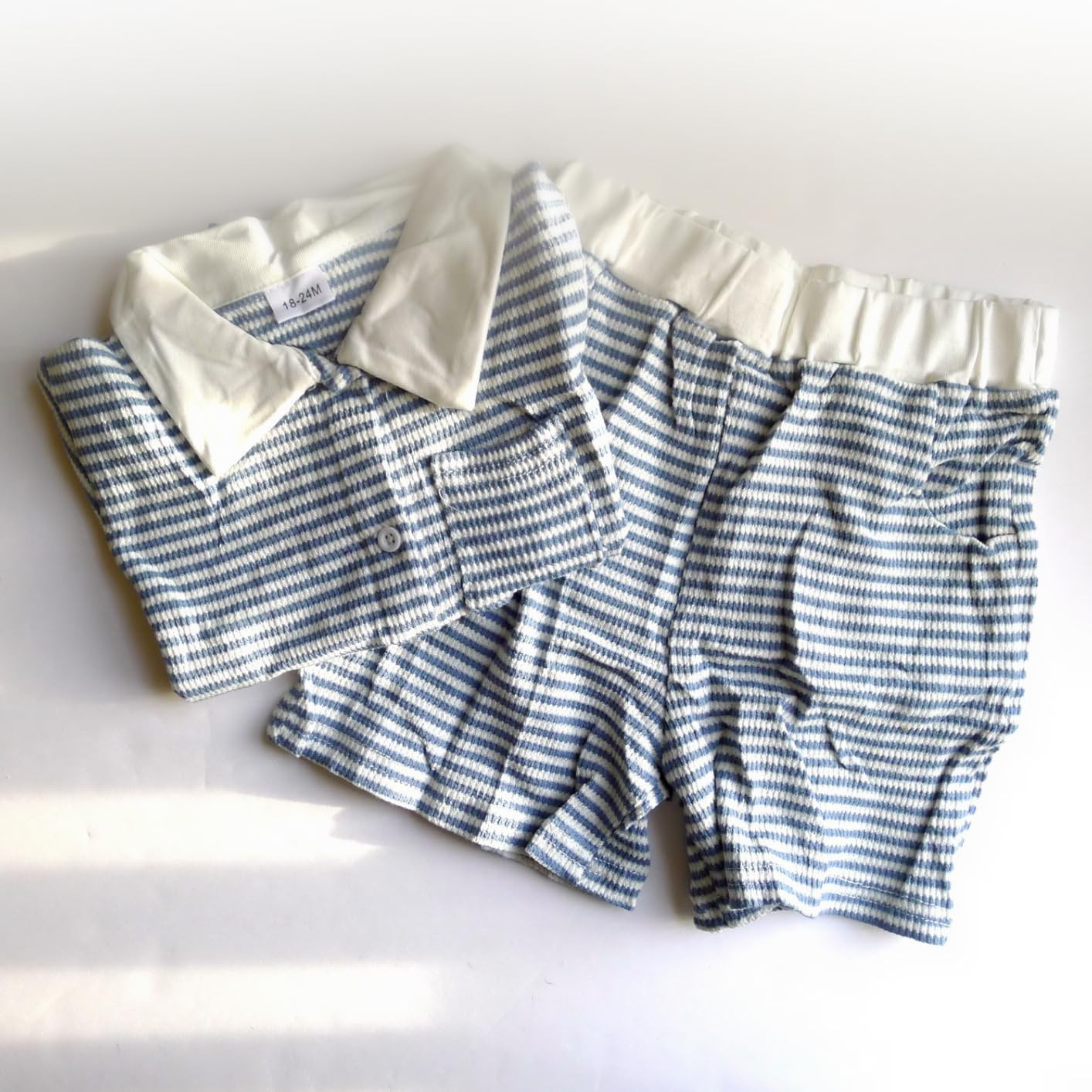 fhutpw Baby Toddler Boy Clothes Striped Button Down Shirt Tops + Elastic Waist Shorts Infant Boys... | Amazon (US)