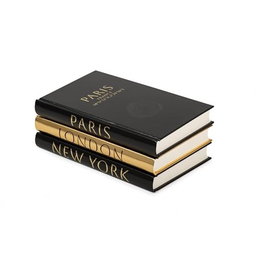 Decorative Books for Home Decor – Decorative Hardcover Display Faux Books for Bookshelf – Black and Gold Foiled Decor Books for Coffee Table – Fashion Designer Books Decor Set of 3 (Black and Gold) | Amazon (US)