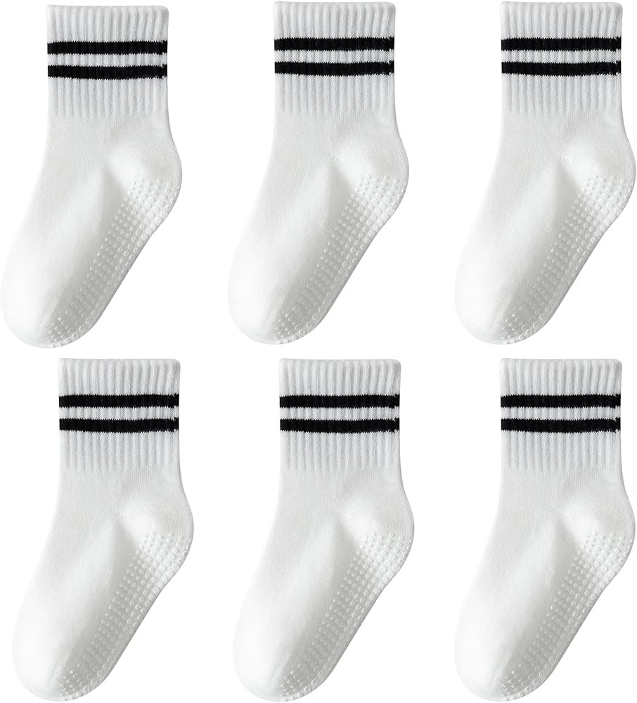 Toddler Grip Socks with Non-Slip, Unisex Baby Retro Stripe Seamless Crew Ankle Cotton Socks for G... | Amazon (US)