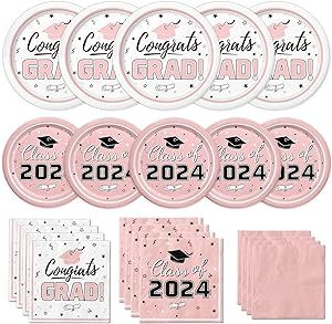 Graduation Party Supplies Kit Serve 50 Graduation Party Class of 2024 Tableware Pink Disposable D... | Amazon (US)