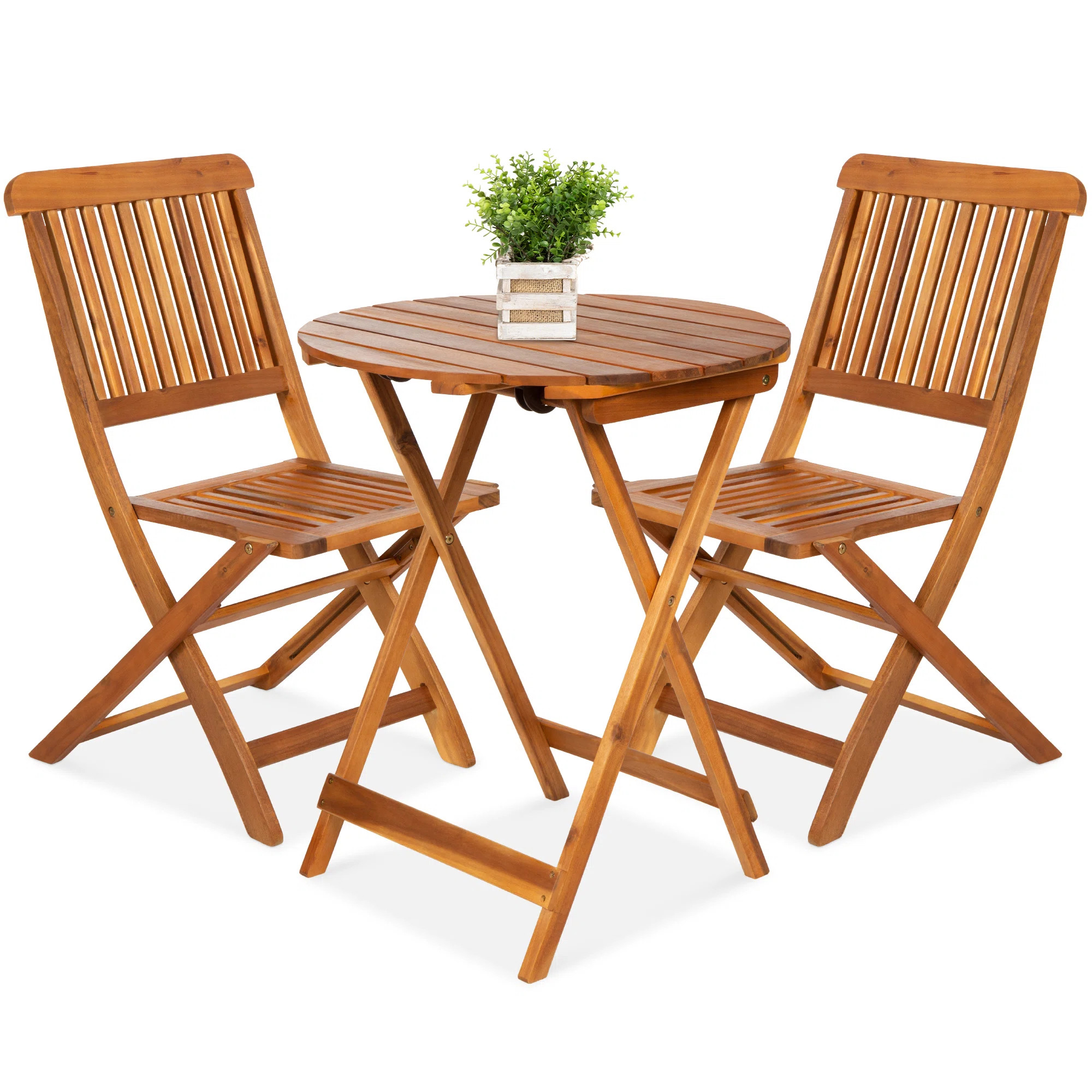 Winston Porter Nathane 3-Piece Acacia Wood Bistro Set, Folding Patio Furniture with 2 Chairs, Tab... | Wayfair North America