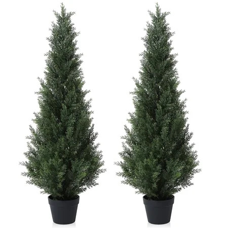 Artificial Cedar Tree 2 Pack 4 ft Outdoor Artificial Topiary Cedar Plants Fake Tree UV Rated Potted Tree for Perfect Housewarming Gift, Set of 2 | Walmart (US)