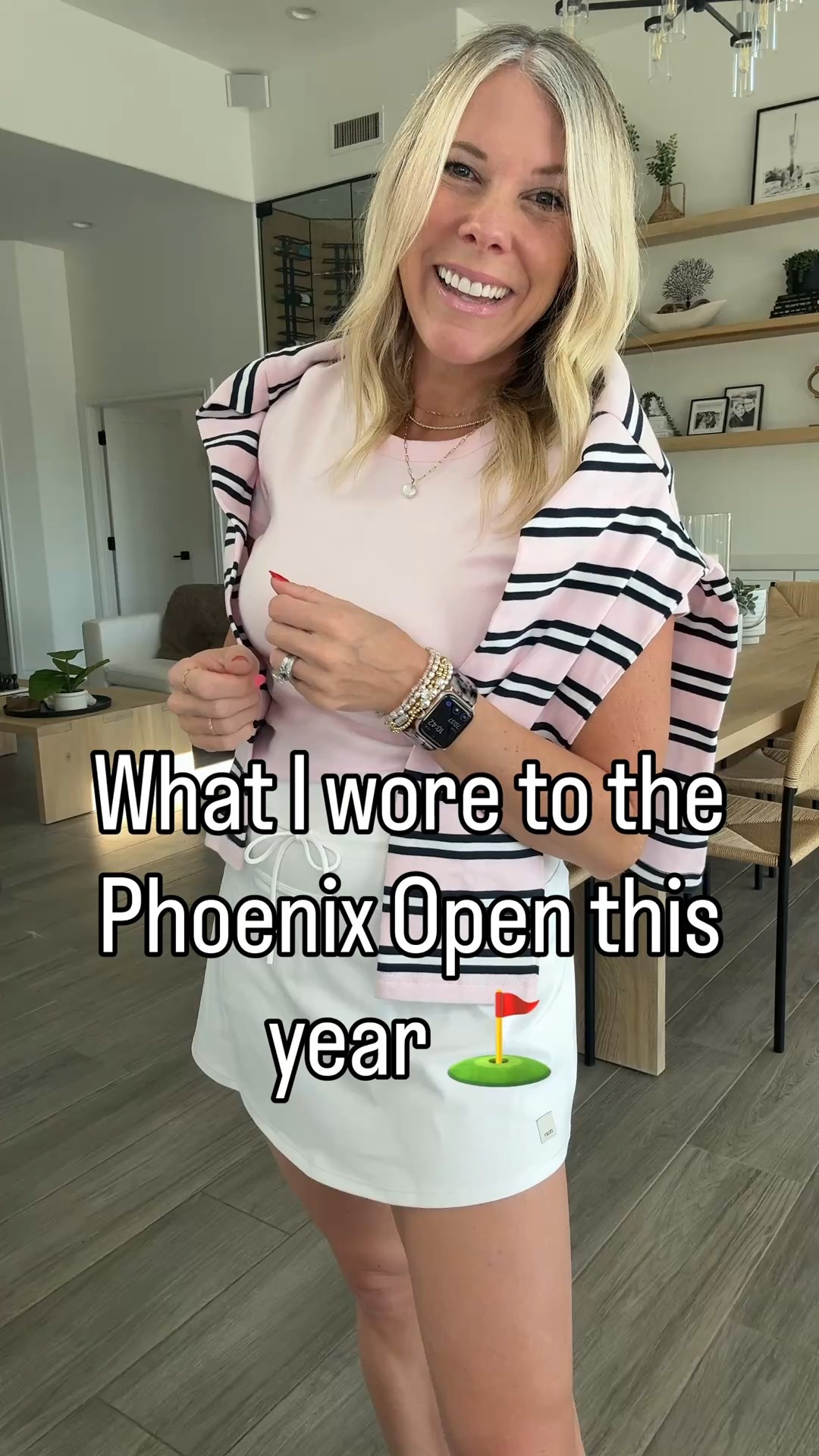 Size XS striped long sleeve shirt. Medium villa pink tee. Small vuori skirt regular length. 7.5 sambas I went down a half size 

#LTKdayinmylife #LTKmomlife #LTKootd