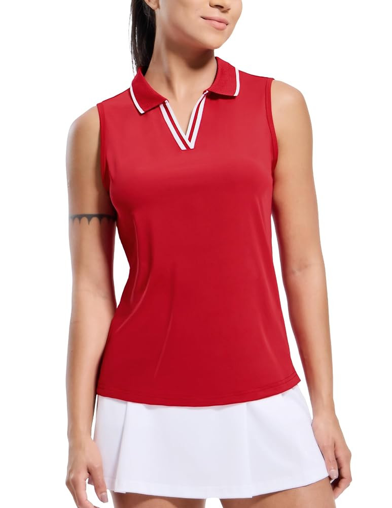 MIER Women's Sleeveless Golf Polo Shirts Dry Fit Collared Tank Tops V Neck Ribbed Athletic Tennis... | Amazon (CA)