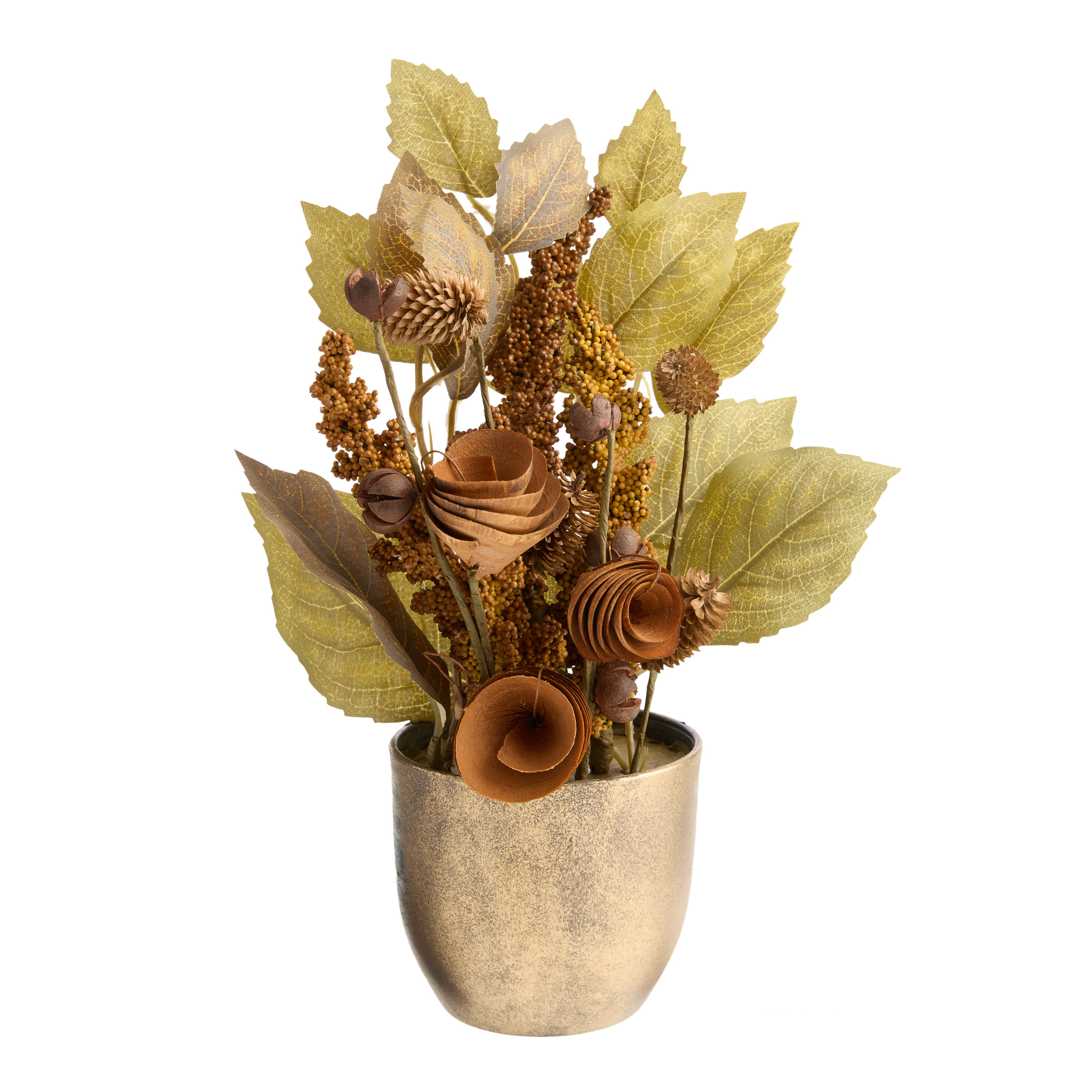 Wood Curl Flower and Faux Greenery Tabletop Decor | World Market