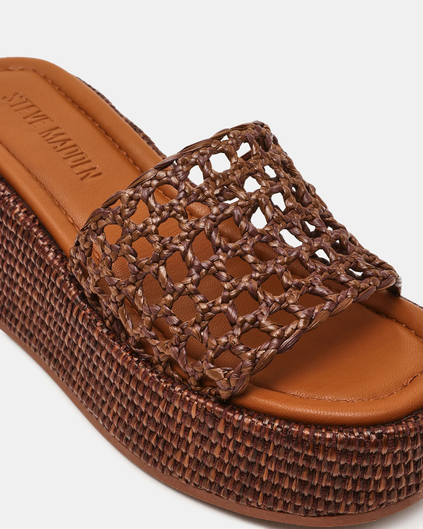BRANDY Brown Raffia Woven Mule Platform Slide Women's Sandal | Steve Madden (US)