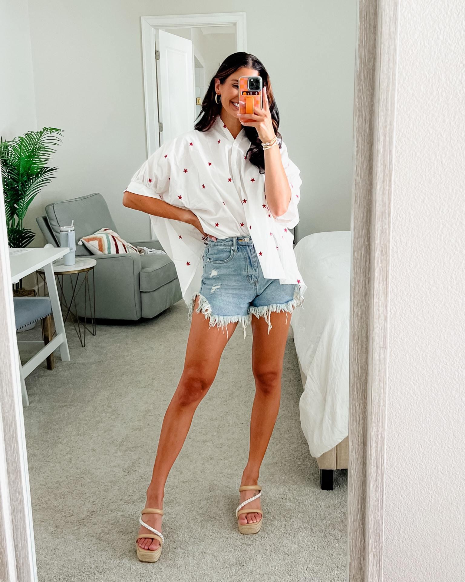 Casual Fourth of July outfit and my go to wedges! 

#LTKSeasonal #LTKshoecrush #LTKunder50
