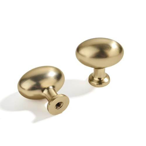 ZAUYX 10 Pack Brushed Brass Oval Cabinet Knobs: Solid Satin Brass Drawer Knobs for Dresser Drawers | Amazon (US)