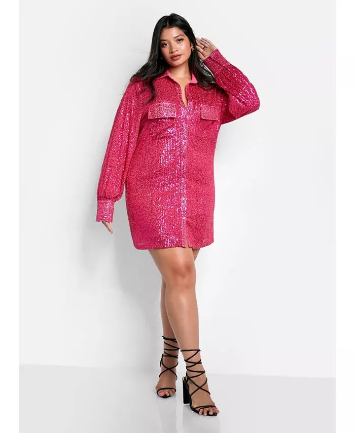 Rebdolls Women's Plus Size Sapphire Sequin Oversized Shirt Dress - Macy's | Macy's