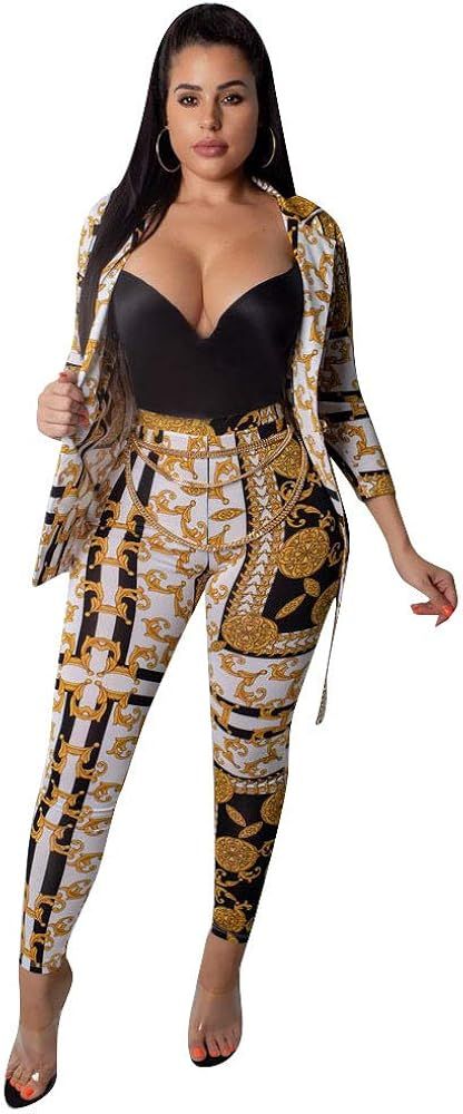 LROSEY Womens 2 Piece Outfits Long Sleeve Bodycon Jumpsuits Skinny Long Pants Set Floral Print Bodys | Amazon (US)