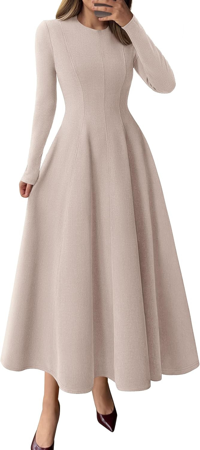 PRETTYGARDEN Women's Fall Long Sleeve A Line Midi Elegant Cocktail Dress | Amazon (US)