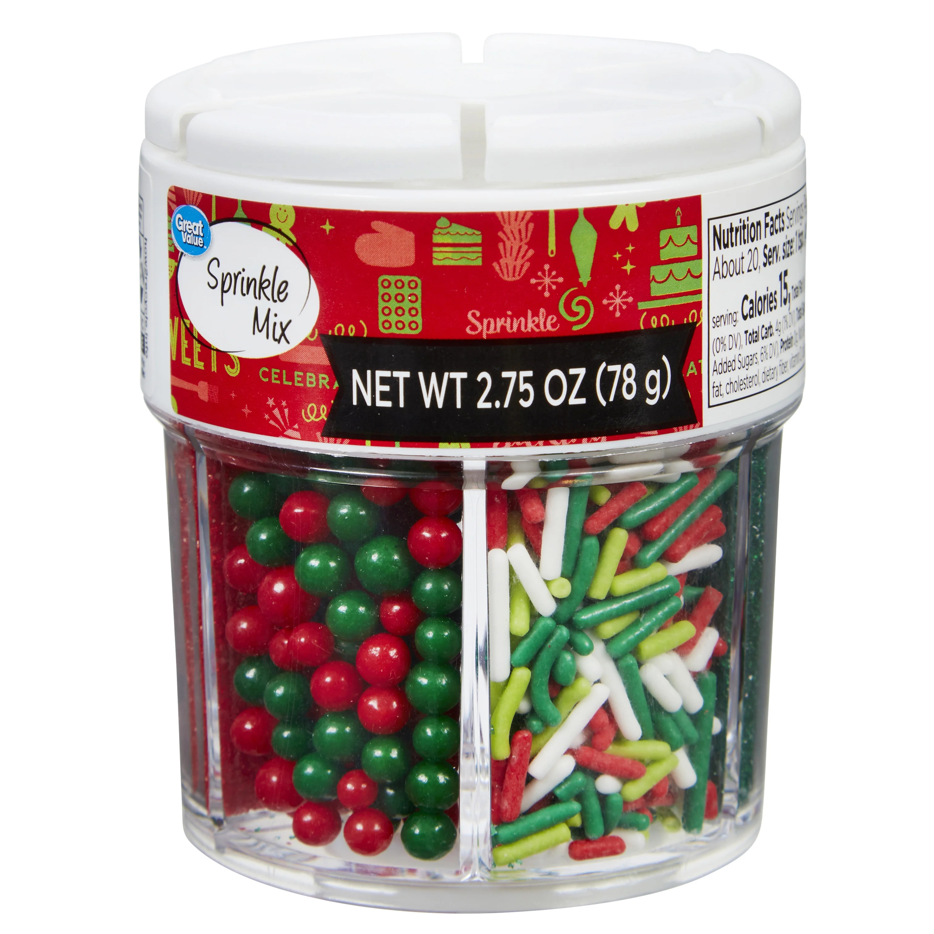 Great Value Holiday 6-Cell Sprinkle Mix, 2.75 oz - Walmart.com | Walmart (US)