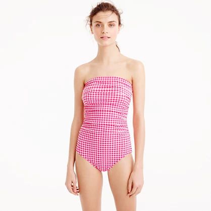 Gingham ruched bandeau one-piece swimsuit | J.Crew US